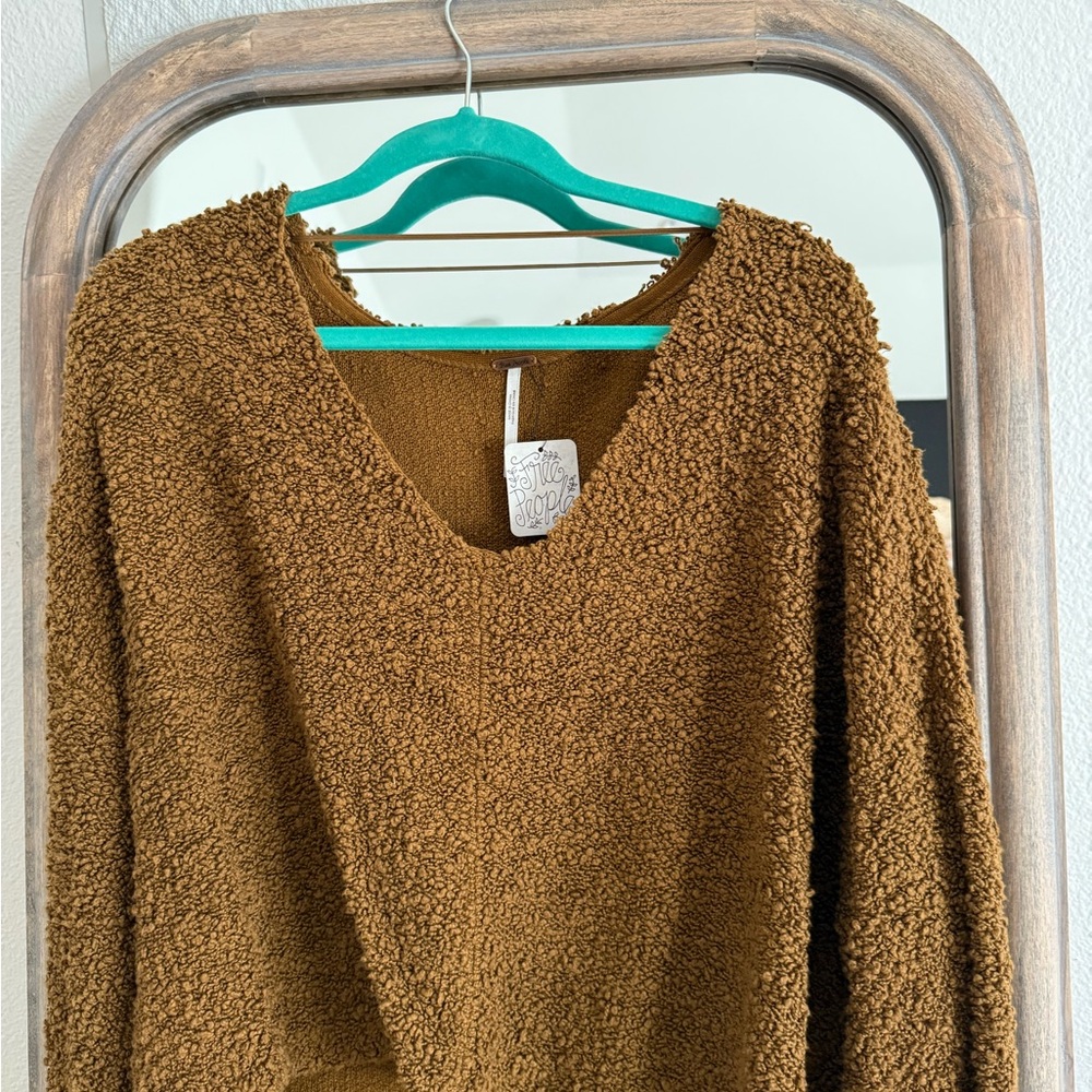 Free People V-Neck Textured Brown Sweater